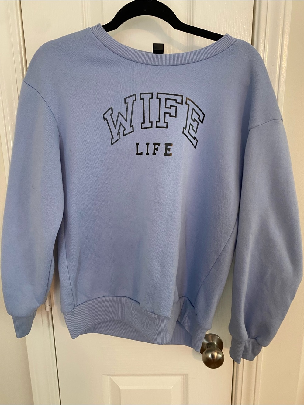 SHEIN Pastel Blue "WIFE LIFE" Crewneck Sweatshirt